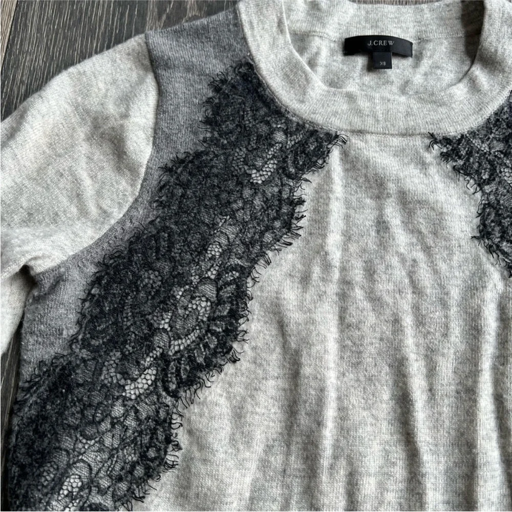 J. Crew Gray Black Colorblock Lace Panel Wool-Blend Sweater Size XS